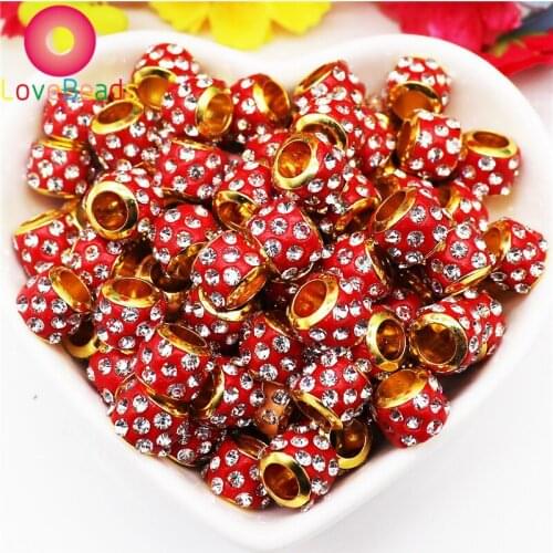 50Pcs/Lot Color Lare Hole Rhinestone European Spacer Beads Fit Pandora Charm Bracelet Necklaces Earrings for DIY Jewelry Making