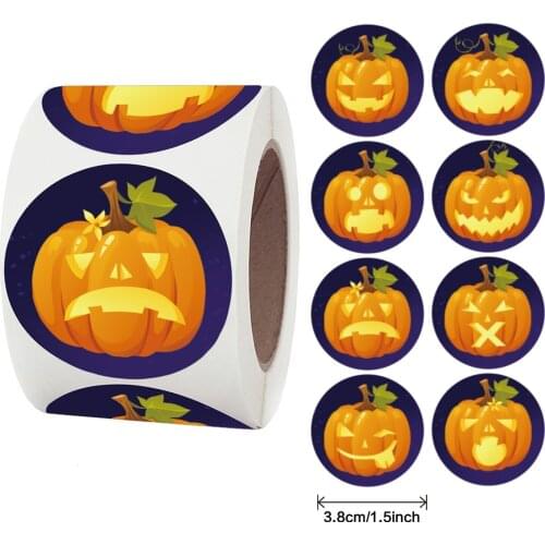 500pcs Halloween Pumpkins jack-o'-lanterns Stick-on label Paper Self-adhesive Sticker Trick or Treat Candy Packing Sticker