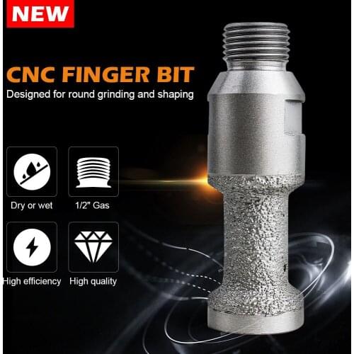 Diamond 20mm CNC Vacuum Brazed finger bits with 1/2 gas thread for dry or wet grinding stone