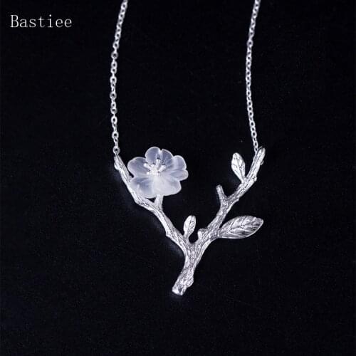 Bastiee Crystal Necklace Pendant Silver 925 Jewelry For Women Plum Blossom Flower O Chain Chinese Vintage Jewelery