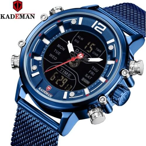 KADEMAN Digital Men Watch Top Luxury Brand Big Dial Sport WatchesMens Chronograph Quartz Wristwatch Quartz Clock Stainless Stee
