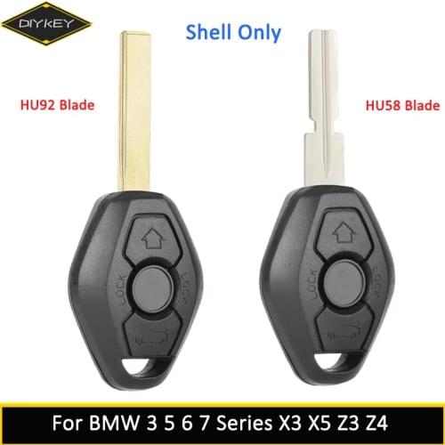 DIYKEY Key Shell Fob Cover for BMW X3 X5 Z3 Z4 1/3/5/7 Series E38 E39 E46 EWS System HU92/HU58 Blade 3 Button Replacement