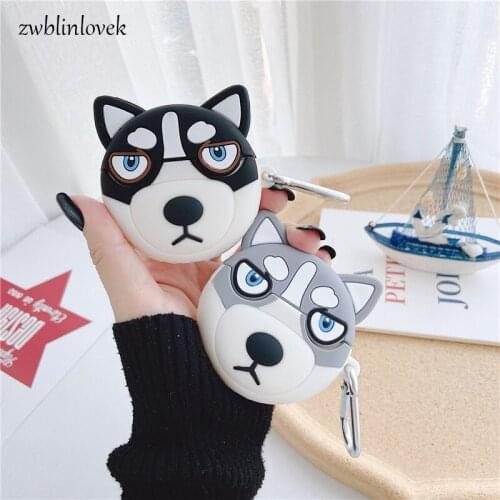 Bluetooth Headset Case For Apple Airpods 1 2 3 Cover Hot Cartoon Huskie Keychain Silicone Soft Keyring For Women Men Gift