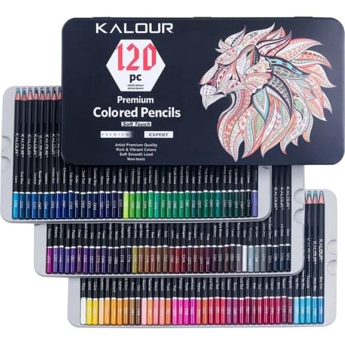 KALOUR 120 Colors Professional Color Pencil Set Iron Box Colored Colour Drawing Pencil Lapices De Colores School Artist Supplies
