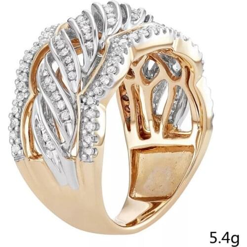 Milangirl Luxury Ladies Hollow Wave Branches Ring for Women Gold Color Inlaid Zircon Crystal Wedding Engagement Jewelry