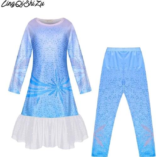 Girls clothing set Elsa Dress O-neck Sky Blue Clothes For Kids Girl Princess Elza Costume Girls Sleepwear Cute Pajamas 8177