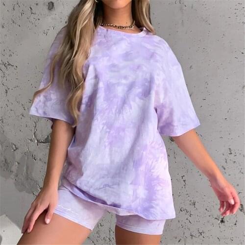 2020 Fashion New Summer Casual Tie-dye outfits womens two piece suit Home loose sports tracksuits bicycle suit Female Playsuits