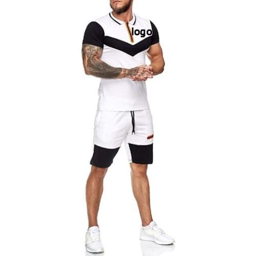 Custom Logo Summer Hot Custom New European and American Men Sports Suit Short-Sleeved Color Matching Outdoor Fitness Leisure