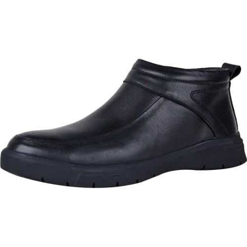 2020 New Winter Mens Ankle Boots Plus Velvet Thick Casual Style Solid Warm Zipper Cotton Shoes Fashion Genuine Leather Shoes