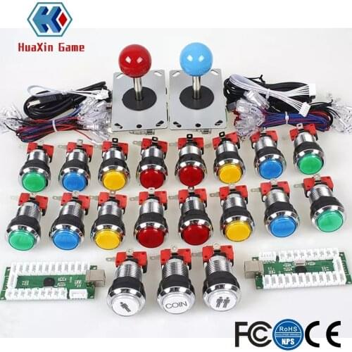 Arcade DIY Kit USB Encoder to Joystick + Chrome Plating LED Illuminated Push Button 1&2 Player Coin Button For Mame Raspberry pi