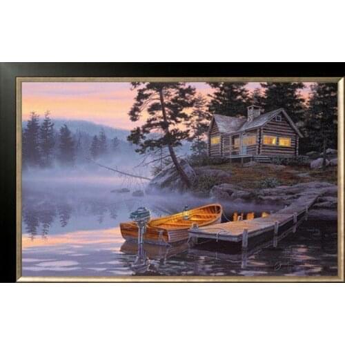 The Quiet Lake,the Small Wooden House Embroidery Needlework 14CT Counted Unprinted DIY Cross Stitch Kits Handmade Arts Decor