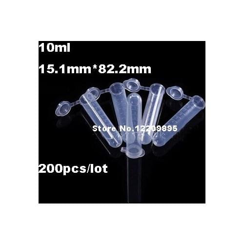 200pcs/lot 10ml Plastic centrifuge tube Test Tubing Vial Clear PP Container Laboratory Sample Specimen Supplies Free Shipping
