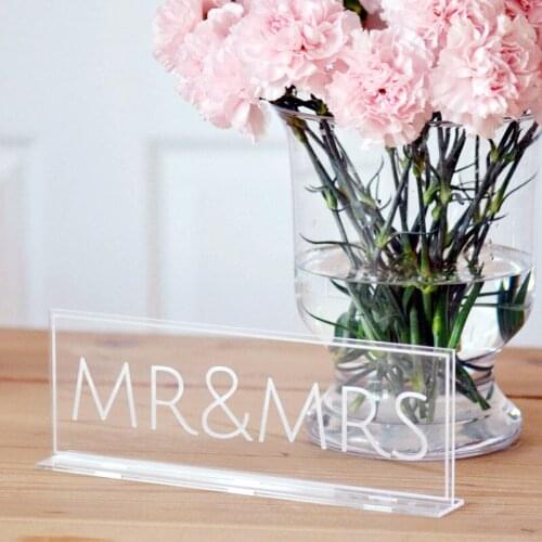 Clear Acrylic Mr & Mrs Wedding Signs for Wedding Table Decoration Bride and Groom Photo Props