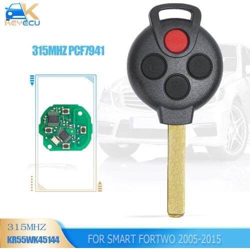 Keyecu Remote key Fob 3+1 Button 315MHZ 7941 Chip Keyless Entry for Smart Fortwo