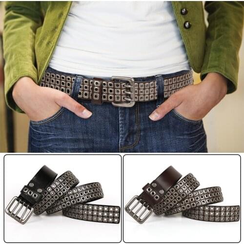 PU Leather Punk Style Biker Metal Rivet Belt Man Buckle Vintage Rock Rivet Pin Buckle Cowhide Luxury Waistband