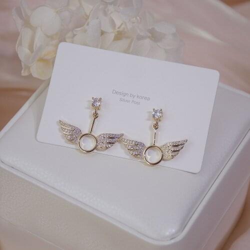 14k Real Gold Plated Fashion Jewelery Crystal Wing Exquisite Simple Earrings for Woman Holiday Party Elegant Stud Earring