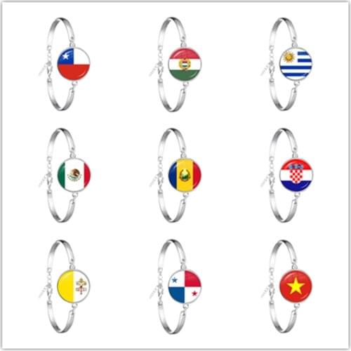 Chile Hungary Uruguay Mexico Romania Croatia Vatican Panama Vietnam National Flag 2mm Glass Cabochon Chain Bracelet For Gift