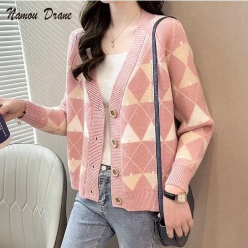 Namou Drane Sweater Coat Womens Autumn and Winter 2021 New Loose Fashion Color Matching Short Western Knitted Cardigan