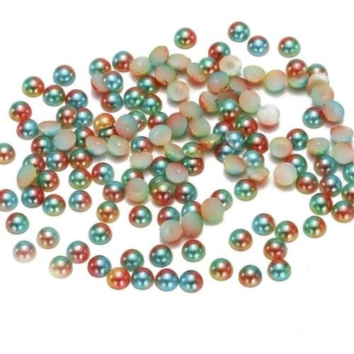 Loose 3mm-8mm Rainbow Gradient Color Bright DIY Round Flatback Pearl Beads ABS Plastic Imitation Half Pearl Nail Arts Decoration