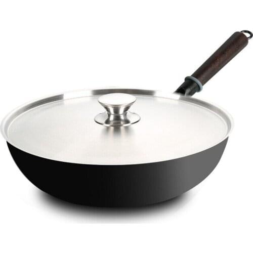 Traditional Cast Iron Wok Friendly Products Fashion Stainless Steel with Lid Frying Pan Poele Cuisine Cast Iron Cookware EC50CG