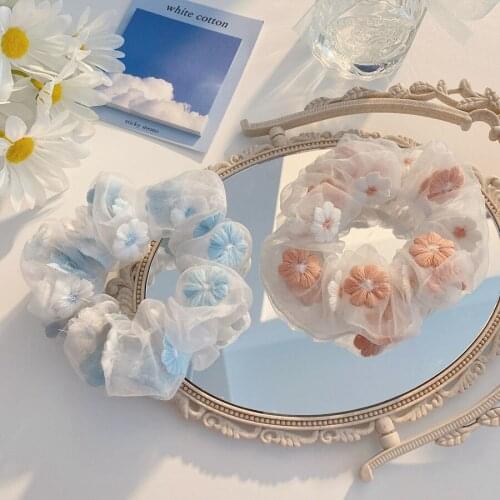 Tufaha 2PCS/set Romantic Sweet Embroidered Flower Hair Circle Organza Large Circle Hair Rope Headband Girl Hair Accessories