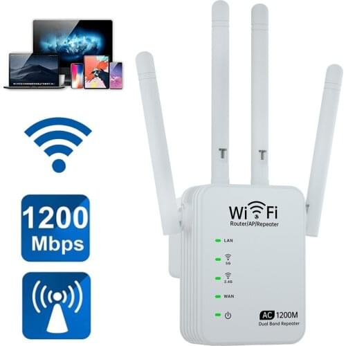 1200m Repeater WiFi Signal Booster 5g Gigabit Routing Extender Enhancer 2.4Ghz 5.8Ghz Dual Band Router for Phone Tablet PC Home