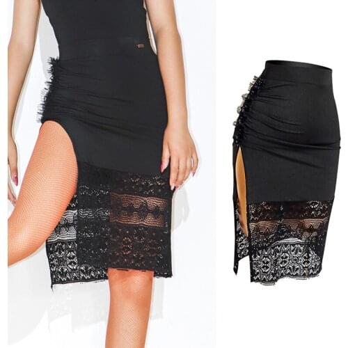 Sexy Latin Dance Slit Skirt Lace Stitching Samba Dancing Performance Wear ChaCha Practice Clothes Competition Costume VDB4018