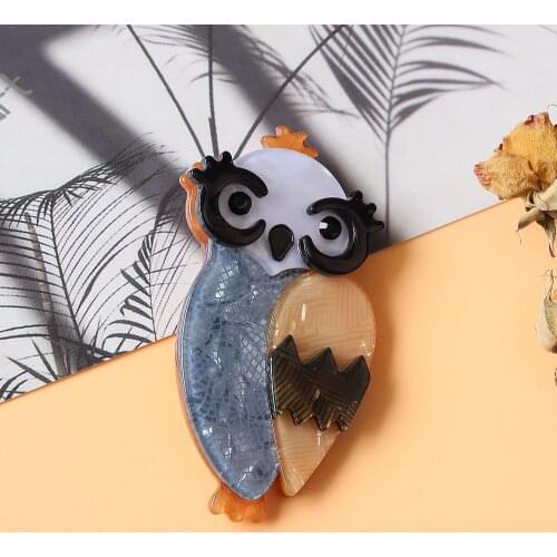 Vintage Colorful Resin Owl Brooch For Women Acrylic Lovely Bird Animal Hijab Pins Clips Female Broches Clothing Accessories Gift