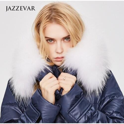 JAZZEVAR 2021 winter new style long and thick warm down jacket female raccoon fur collar slim slimming waist