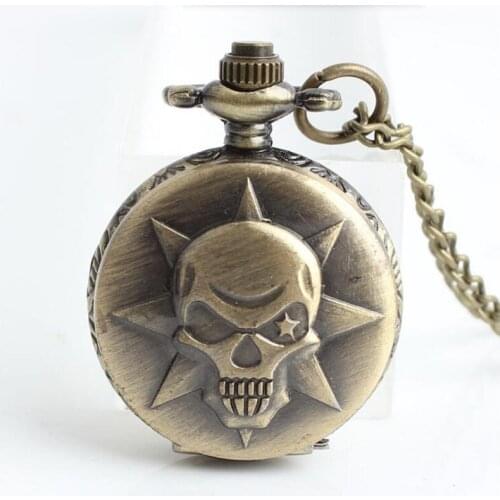 10pcs/lot )steampunk Halloween skull star eye Bronze Pocket Watch Necklace cosplay Halloween Christmas gift