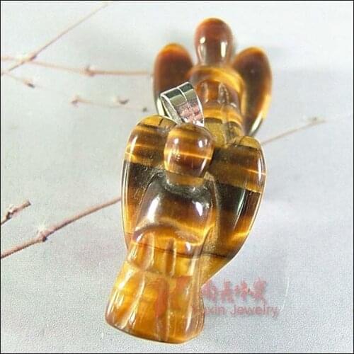 2020 !! Fashion Natural Tigers Eye Stone Angel Pendants Charms Stone for Necklace Making Jewlery Carved Angel With Wing Pendant