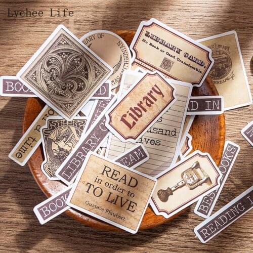 Lychee Life 37Pcs Vintage English Letter Printed Paper Sticker Decoration Diy Scrapbooking Stickers Stationery Cute Diary Label
