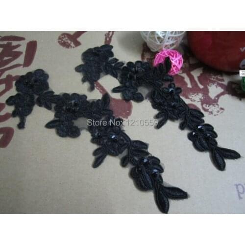 5 Pairs Sew-on Black High Quality Wedding Dress Pearl Sequin Mirror Pair Lace Applique