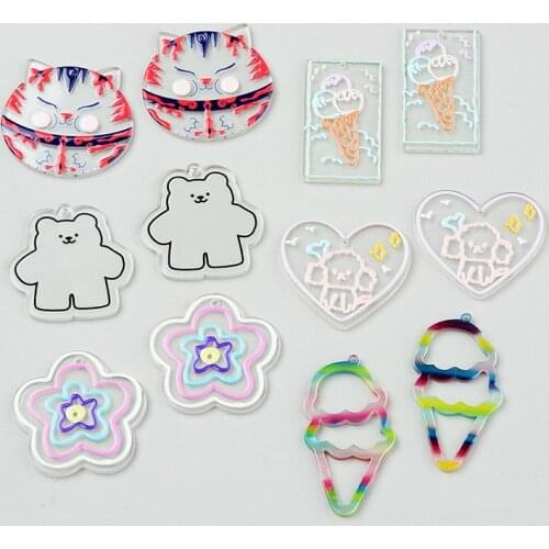 50PCS Transparen Ice Cream Bear Puppy Painting Jewelry Accessories Hand Made Earrings Connectors DIY Pendant Components Charms