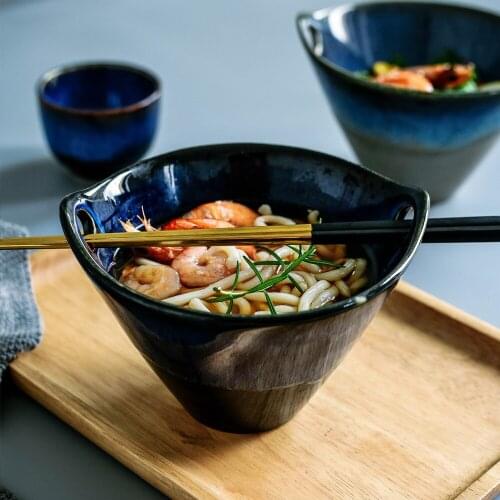 6.5 Inch Japanese Ceramic Tableware Ramen Bowl Binaural Fruit Salad Bowl