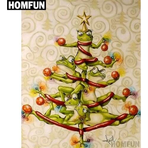 HOMFUN Full Square/Round Drill 5D DIY Diamond Painting "Frog Christmas" 3D Embroidery Cross Stitch 5D Home Decor Gift A00627