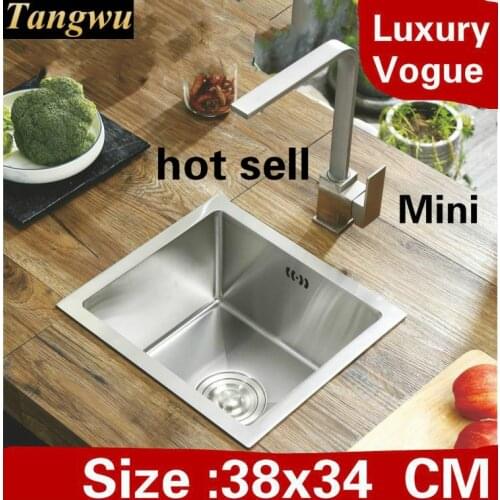 Free shipping Home mini balcony kitchen manual sink single trough vogue do the dishes 304 stainless steel hot sell 380x340 MM