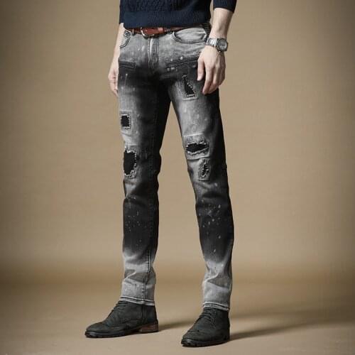 Free Shipping New 2020 mens male Hole jeans brand stretch European American hip hop retro pants straight old denim trousers