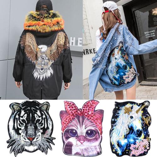 Large embroidery big patch eagle tiger dogs cats horse cartoon badges wolf appliques skull patches for clothing GU-961