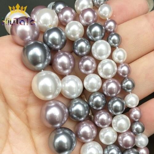 Purple White Grey Shell Pearl Beads Round Loose Spacer Beads For DIY Jewelry Making Bracelet Accessories 15''Inches 6 8 10 12mm