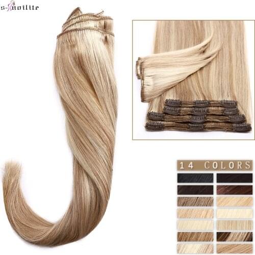 S-noilite 110g-170g Clip In Human Hair Extensions Straight Human Hair 8pcs/set Full Head Thick Natural Hair 10"-24" Hair Clips