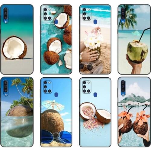 Black tpu Case For Samsung Galaxy A50 50S A30S A10 A01 A11 A21S A31 A41 A51 A71 M21 M30S S10 LITE Cover Coconut on the beach