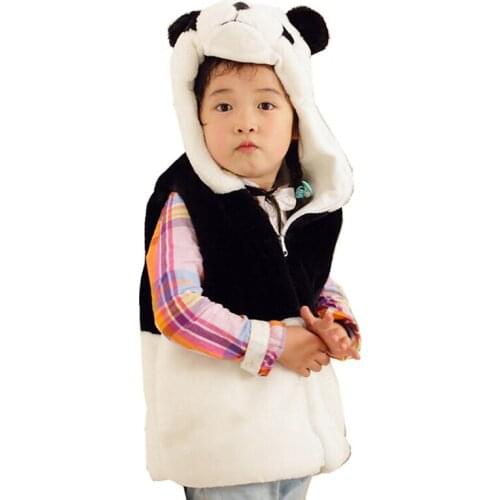 DOUBCHOW Kids Cute Clothing Animal Vest Unisex Childrens Cartoon Block Color Panda Winter Hooded Boys Girls Costume Outwear Coat