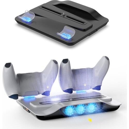 For Ps5 Multifunctional Charging Dock Cooling Fans Station Charger for Dualsense Controller Spaceship Design Blue LED Light
