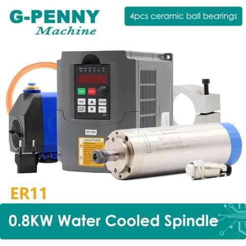 220V 800w ER11 CNC Water Cooling Spindle Motor 65x195mm 4 Bearings Wood Working & 1.5kw VFD & 65mm Bracket & 75w Water Pump