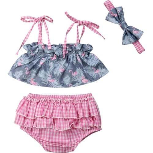 2020 Baby Girls Summer Clothing Sets 3pcs Sleeveless Crop Tops + Plaid Shorts Outfits Sunsuit Baby Girl Casual Clothes Set 0-24M