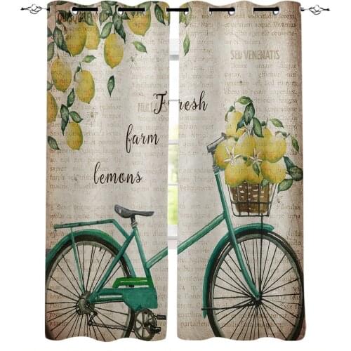 Lemon Bicycle Retro Old Newspaper Blackout Curtains For Living Room Bedroom Printed Window Treatment Drapes Home Decor