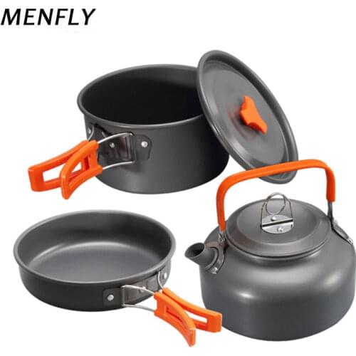 MENFLY Camping Set Cookware Combination Cooking Pot Frying Pan Teapot Outdoor Hard Alumina Pots Hiking Easy Picnic Utensils