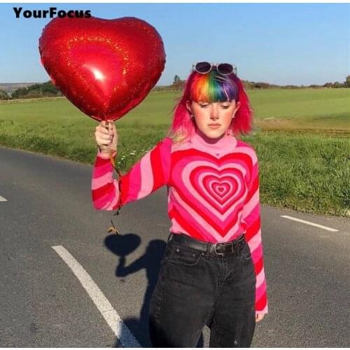 Sweet cute kawaii streetwear gradient pink heart kaleidoscope sweater women knitting pullovers