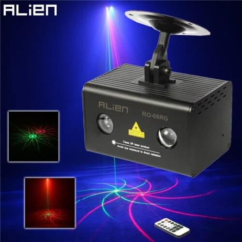 ALIEN 8Patterns Mini Stage Laser Lights Projector Water Galaxy Full Color RGB DJ Disco Club Party Remote Stage Lighting Effect